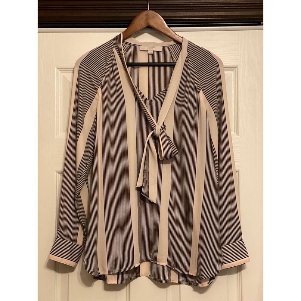 LOFT Striped Tie Neck Blouse